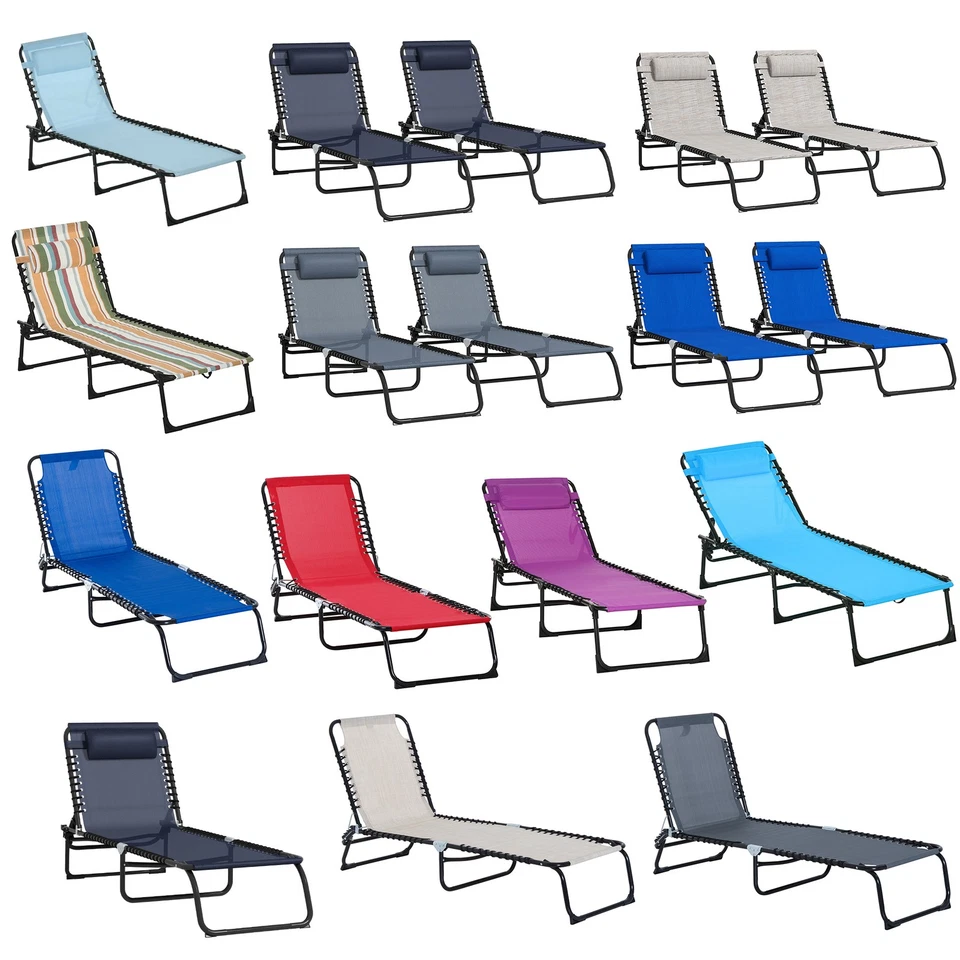 Outsunny Folding Beach Chair Chaise Lounge 4 Adjustable Positions