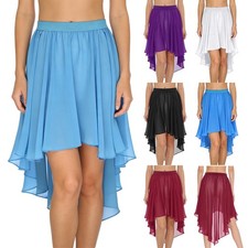 Women's Chiffon Irregular Ballet Dance Skirt Asymmetrical Hem Costume Midi Skirt