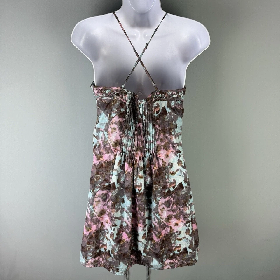 Mini Vestido Ecote Acuarela Floral Pintuck Plisado Para Mujer Talla Pequeña Foto 2 de 4