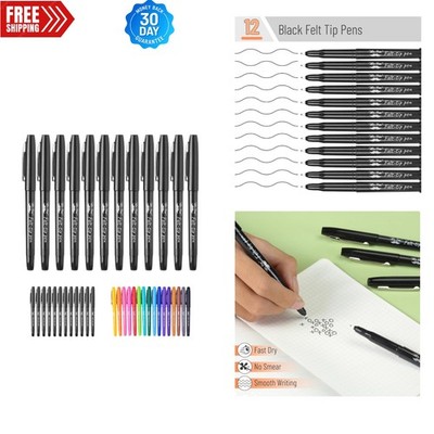 Elegant 12 Pack Black Felt Tip Pens - Fade Resistant 0.7mm Ambidextrous Writing