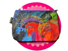 Laurel Burch Sun N Sand Horses Cosmetic Bag Canvas Zipper Pouch Colorful Art