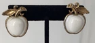 RARE VTG CROWN TRIFARI By ALFRED PHILIPP MILK GLASS APPLE CLIP ON EARRINGS 1940