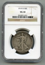 1919 D Walking Liberty Silver Half Dollar NGC VG 10