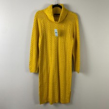 Ann Taylor Turtleneck Cable Sweater Dress Size Petite Small Yellow