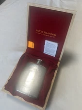 Vintage Royal Selangor Pewter Flask in Wooden Box with Paperwork & Funnel