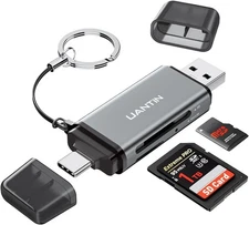 USB-C SD Card Reader Dual Slot USB 3.0 Adapter for SD/MicroSD, iPhone 16, Mac,