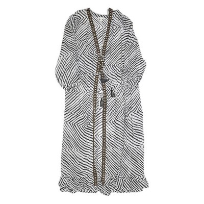 MONSOON Damen Schwarz-Weiß Gemusterte Bluse Langarm V-Ausschnitt XL Bindfront