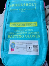 NWTS-2026-Bruce Bolt ADULT LONG Cuff Premium Creator Batting Gloves-/BLUE Large