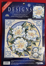 WHITE PEONIES 5906 Leisure Arts Floss Needlepoint Canvas Pillow 12" Full Color