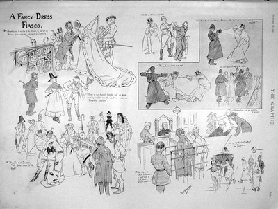 Original alter antiker Druck 1901 Kostüm Fiasko Polizist Kostüme Hof