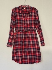 Gap Women’s Button Down Shirt Dress/Red Plaid/Belted/Classic/Long-sleeves/Sz M