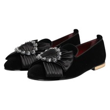 DOLCE & GABBANA Shoes Black VATICANO Crystal Ribbon Slip On EU41 /US8 1730usd