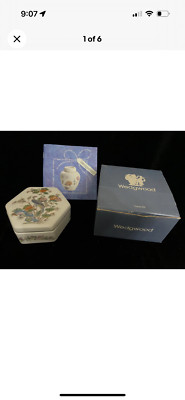 VINTAGE WEDGWOOD BONE CHINA KUTANI CRANE DECKEL OCTAGANAL SCHMUCKSCHALE IN SCHACHTEL