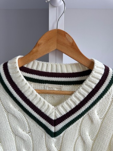 Maglione donna beige vintage GU giapponese lavorato a maglia con cavi taglia L - Foto 5 di 10