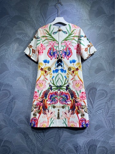 Fashion Womens Summer Round Neck Floral Printed Short Sleeved Dress Beads Making - Bild 2 von 10