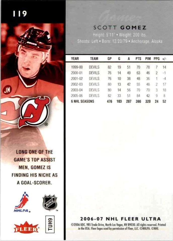 2006-07 Fleer Ultra Scott Gomez #119 - Image 2 of 2