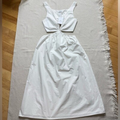 NEW Anine Bing Dione White Poplin Cotton Cut Out Midi Dress