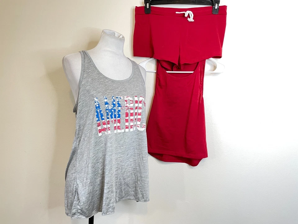 Bella + холст женщин 3 ПК Америка Loungewear комплект 2XL красный серый шорты Майка новый - Изображение 3 из 4