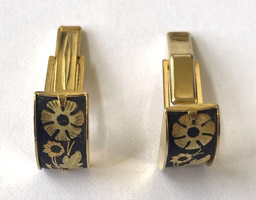Vintage Toledo Spain Damascene 24K Gold Inlaid Men Small Rectangular Cufflinks - Picture 4 of 6