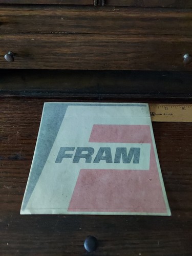 Vintage 1970s FRAM Air & Oil Filters black, white & orange 6"x 6" Decal NOS - Picture 3 of 6