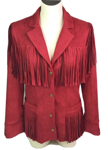 Skies are Blue by Anthropologie Fringe Jacket Red 