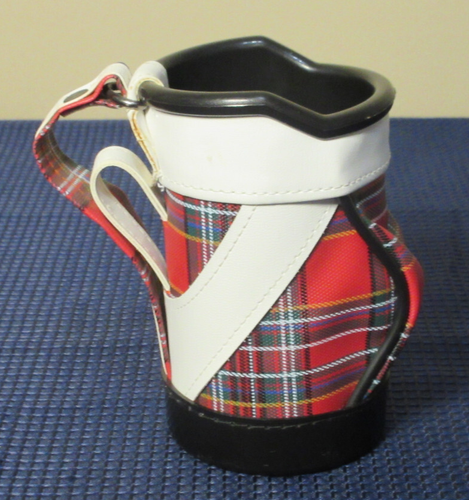 Mini Golf Bag Drink Beer Soda Koozie Insulated Can Cooler Holder White & Plaid