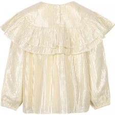 NWT!  Molo Girl's Beige Glittery Stripes Puffed Sleeves Ruffled Top, Sz 11/12