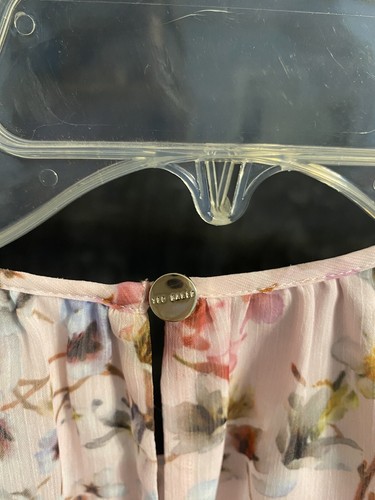 TED BAKER Jasmin Frill Dip Hem Ruffle Dress Flowy Sleeveless Pink Floral 2 - Picture 9 of 12