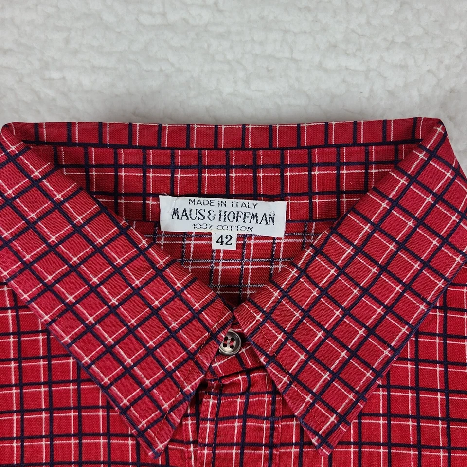 Camisa Polo Maus Hoffman Para Hombre 42 Roja Negra Blanca Cuadros Rendimiento Hecha en Italia Foto 3 de 4