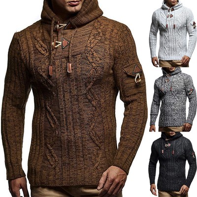 Mens Hoodie Tops Chunky Cable Knit 