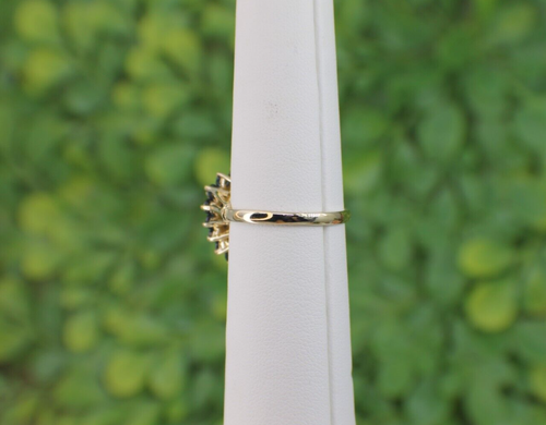 Solid 14K Yellow Gold Ring Sapphire & Diamond Filigree size 9.5 Pear outline - Picture 7 of 11