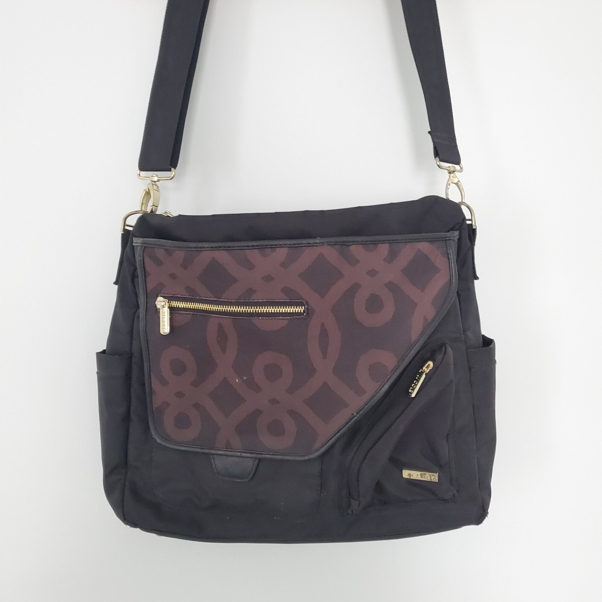 JJ Cole Boxy Diaper Bag Black Brown Shoulder Strap With Changing Pad  Included