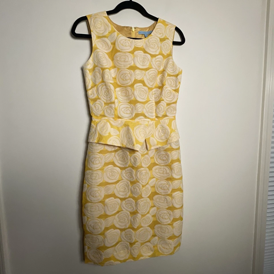 Antonio Melani Yellow Dress With cream roses Professional And fun Peplum Dress - Image 2 of 4