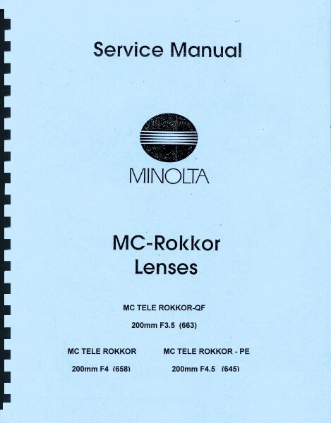 Minolta MC-Rokkor Lenses Service & Repair Manual Reprint