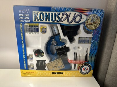Unbenutzt, verpackt, Vintage Konus Duo Mikroskop Kind Kid Set Zoom