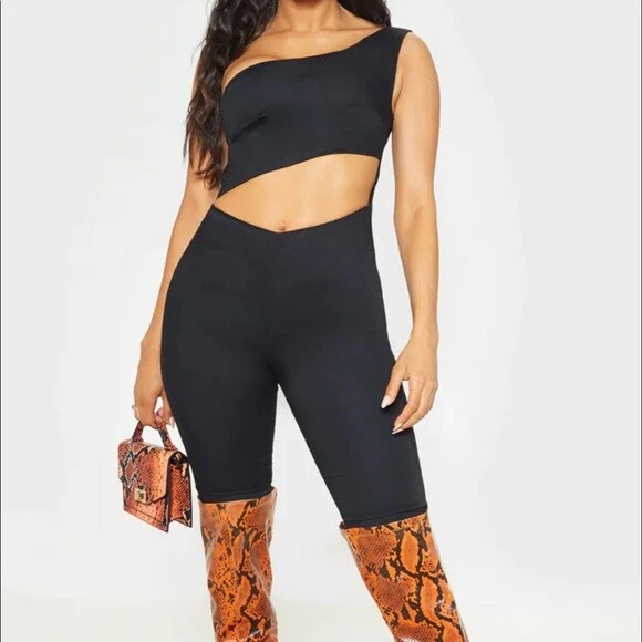 PRETTYLITTLETHING CATSUIT BLACK CYCLING SHORT PRETTY LITTLE THING BIKE SHORT NWT - Image 2 of 4