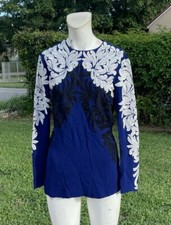 STELLA MCCARTNEY BLUE WHITE BLACK EMBROIDERED DETAIL LONG SLEEVE TUNIC TOP Sz 38