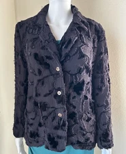 Citron Santa Monica Collection Dark Purple 100%Silk Velvet Detail Jacket Sz XS