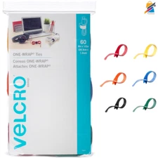 VELCRO Brand ONE-WRAP Cable Ties | 60Pk | 8 x 1/2" Straps, Multicolor | Stron...