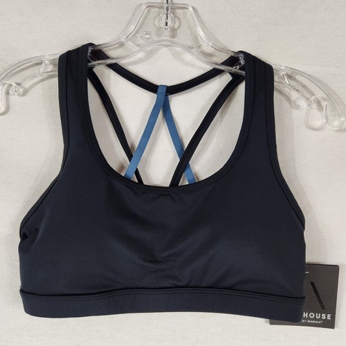 Marika Cycle House Sports Bra Women Small NEW Black Blue Contrast Yoga Workout