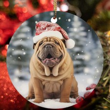 Cute Shar-Pei Dog Santa Hat Snow Winter Christmas Ornament Gift Decor Hanging