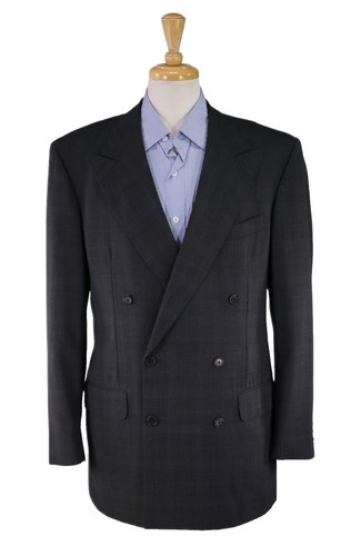 ERMENEGILDO ZEGNA Men's Gray Plaid Double Breasted Suit Jacket SZ