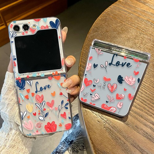 Phone Case For Samsung Galaxy Z Flip5 Flip4 Flip3 Heart Clear Hard Folding Cover - Picture 3 of 16