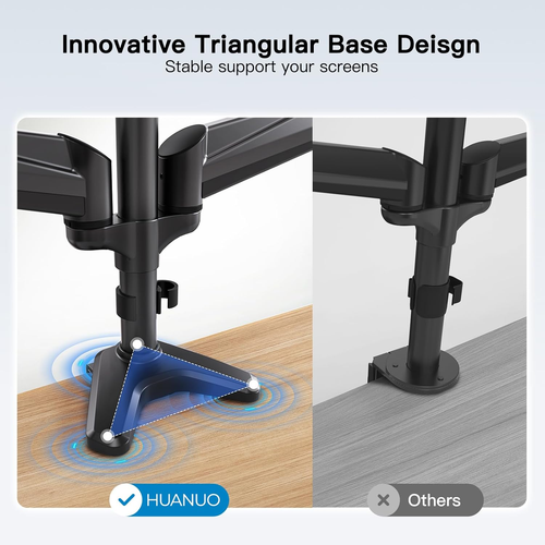 HUANUO Triple Monitor Mount for 17 to 32 Inch Screens, Gas Springs Adjustment Tr - Afbeelding 5 van 12