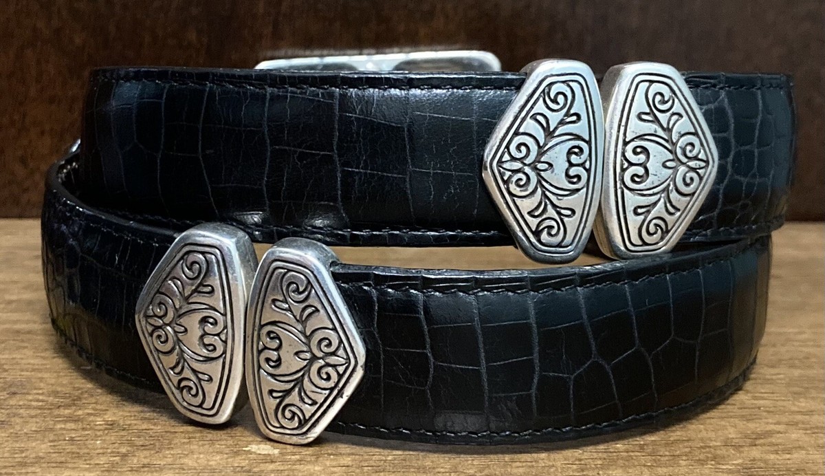 BRIGHTON Brown Black Leather Moc Croc Silver Tone Reversible  display picture 3