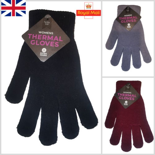 Ladies Womens Warm Knitted Winter Thermal Fullfinger Gloves Work Soft Cosy - Afbeelding 1 van 17
