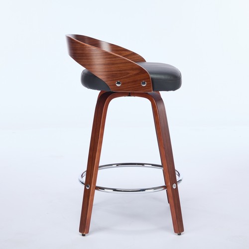 2er Set Holz Barhocker drehbar 25" Thekenhöhe Barhocker Stühle niedrige Rückenlehne schwarz PU - Bild 5 von 12