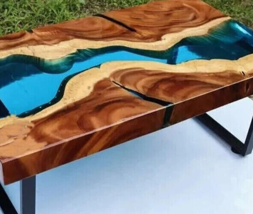 Clear Blue Epoxy River Dining Table Handmade Natural Acacia Wooden Handmade Arts - Picture 6 of 9