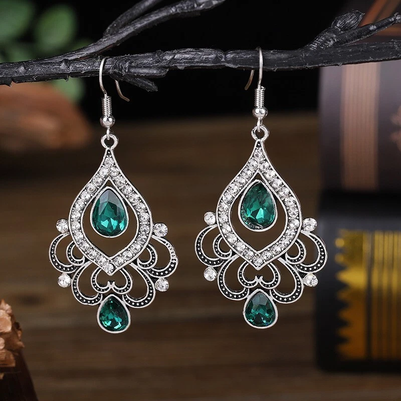 Gorgeous Women Ancient Bohemian Earrings Crystal Hollow Baroque Flowers 1503 - Image 3 of 4