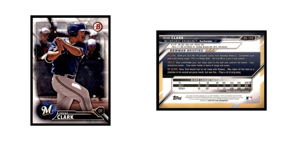 2016 Bowman Trent Clark Baseball Cards #BD-149 - Image 3 of 3